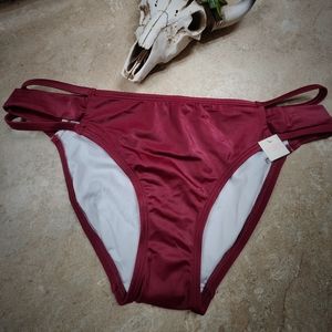 NWT PINK by Victoria's Secret Burgundy Strappy Bikini Bottom Size Medium